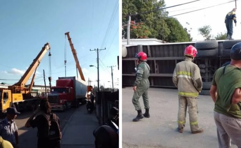 Contenedor de Pollo Volcado Aplasta Vehículos en El Cotorro; Rescatan a Hombre Atrapado