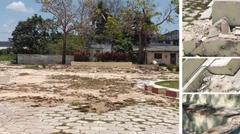 Ciudadano denuncia saqueo del parque frente a la terminal de trenes en Manzanillo