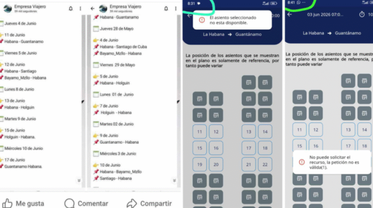 Ciudadano denuncia que en la aplicación Viajando las capacidades de viaje se mantienen activas durante más de 10 minutos sin poder ser reservadas: «Es un descaro»