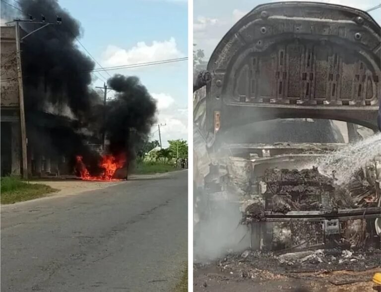Un auto Tour se incendia en La Nilda, Río Seco, tras explotar el tanque de combustible